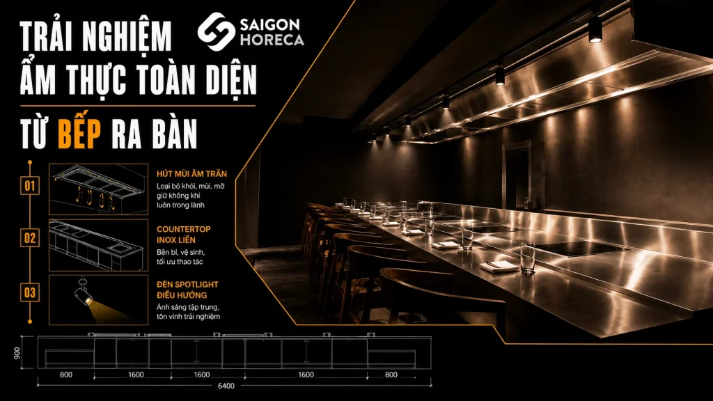 Bếp mở (Open Kitchen): xu hướng thiết kế nhà hàng 2026