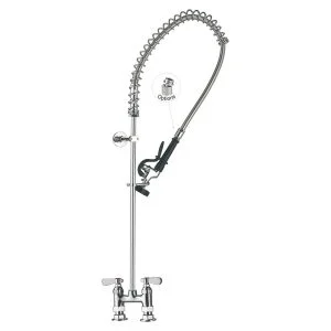 98006-1 商業用シンク レストラン プレリンス蛇口、スプレー付き、4 インチ センター、デッキマウント Toprinse