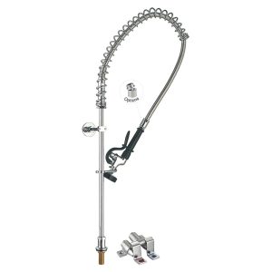ハンズフリー蛇口(タッチ/フットペダル) 98009AF-1 業務用厨房用デッキマウントプレリンス蛇口 ペダルバルブ付 トップリンス