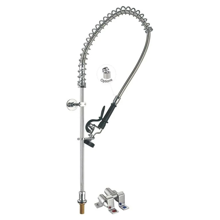 ハンズフリー蛇口(タッチ/フットペダル) 98009AF-1 業務用厨房用デッキマウントプレリンス蛇口 ペダルバルブ付 トップリンス