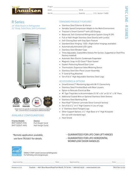Tủ Lạnh & Tủ Đông Traulsen RHT132DUT