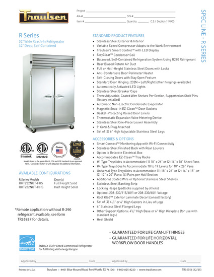 Tủ mát đứng 2 buồng bản hẹp Spec Line A-Series 2 cánh inox (AHT232NUT-FHS) Traulsen