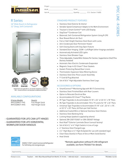Tủ mát đứng 2 buồng Spec Line A-Series 2 cánh inox (AHT232WUT-FHS) Traulsen