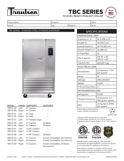 Traulsen TBC13 Quick Freezer