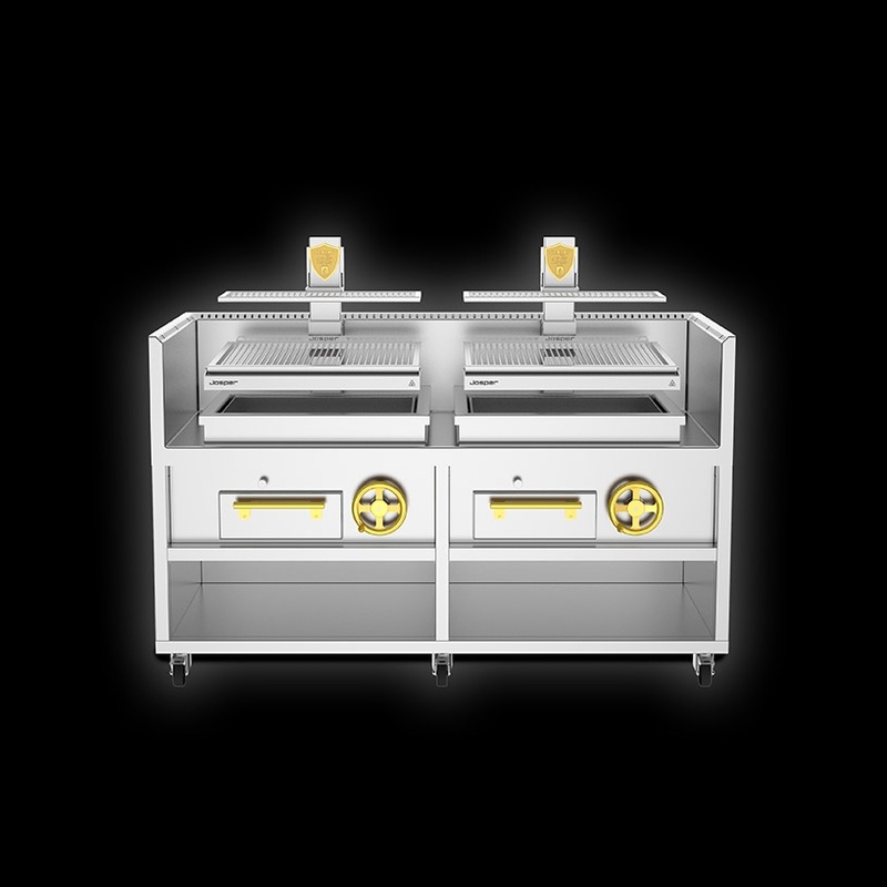 Bếp nướng Basque than mở Josper đôi 760mm tay quay độc lập tủ nguyên khối (PVJ-076-2-2-MB)
