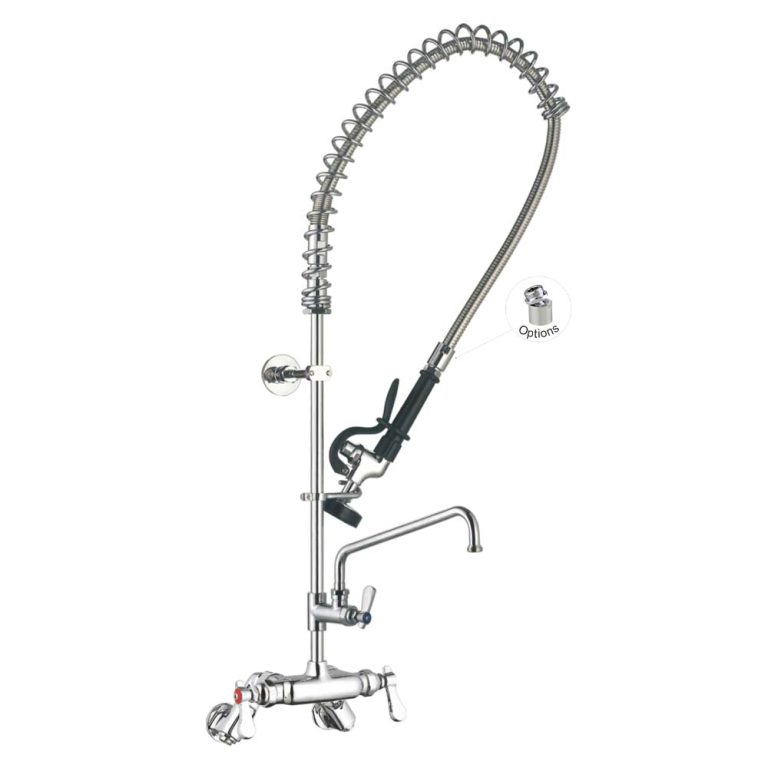 Vòi Xịt Rửa Chén Gắn Tường 98014-2 Ajustable Center Wall Mount Commercial Pre-Rinse Kitchen Sink Faucet with Add-on Faucet Toprinse