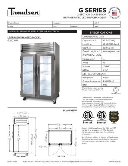 Tủ Kính Trưng Bày Traulsen G21010M