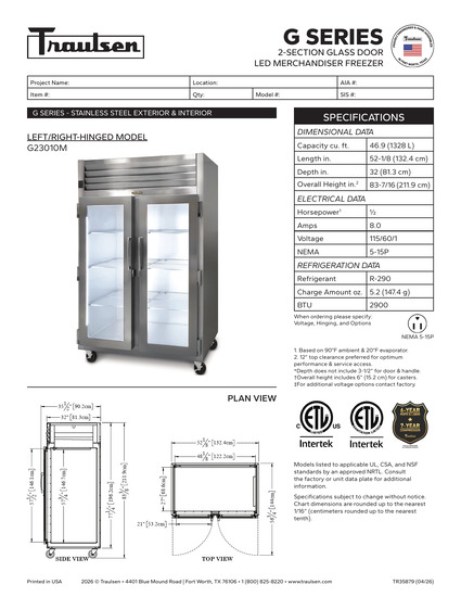 Tủ Kính Trưng Bày Traulsen G23010M