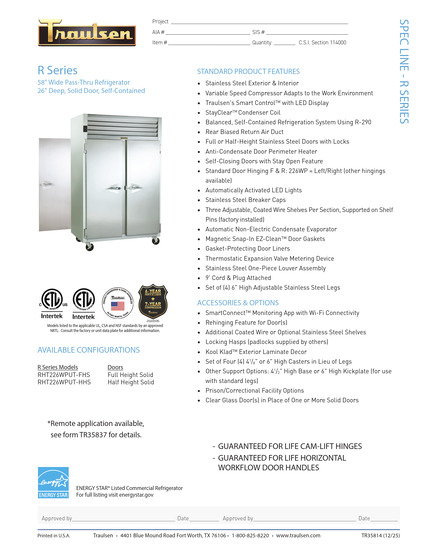 Tủ Lạnh & Tủ Đông Traulsen RHT226WPUT