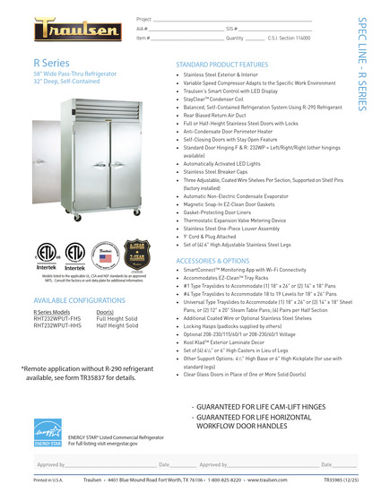 Tủ Lạnh & Tủ Đông Traulsen RHT232WPUT