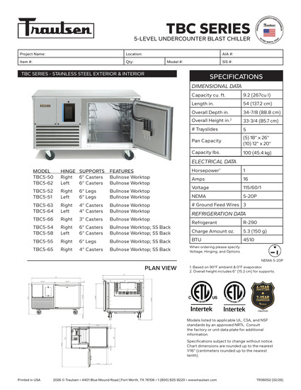 Tủ Cấp Đông Nhanh Traulsen TBC5