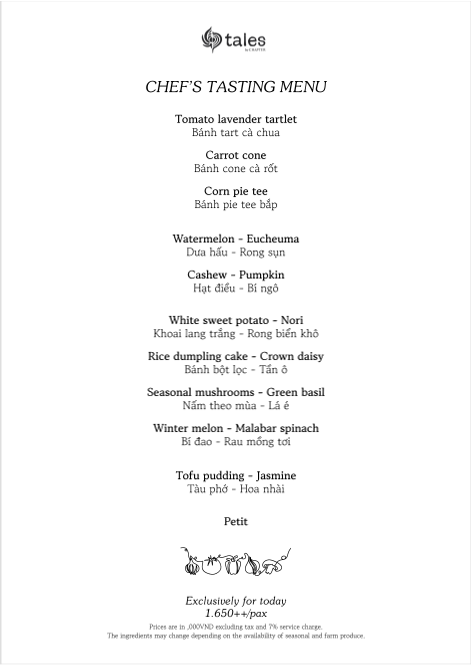 Chef tasting menu thuần chay Tales by Chapter